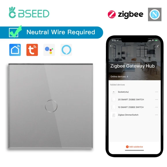 Zigbee Touch Smart Switches with EU Wall Sockets Outlets — Smart Switch, BSEED
