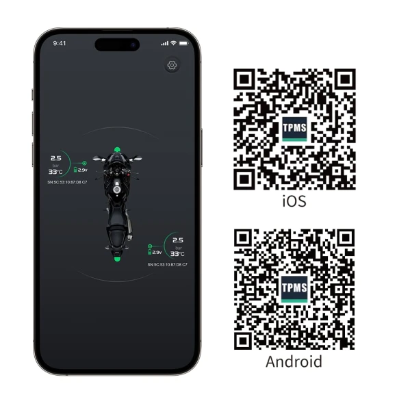 Motorcycle Tire Pressure Monitoring System with 2 External Sensors — TPMS