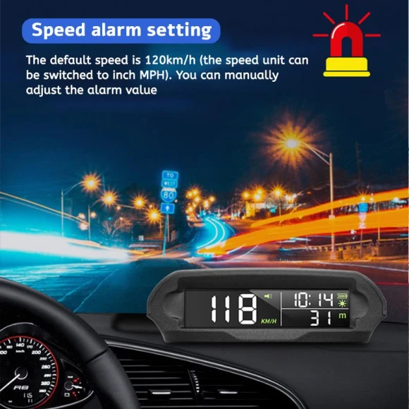 Solar HUD Wireless Car Head Up Display Digital GPS Speedometer — Heads Up Display, yfahlga
