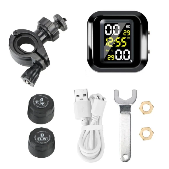 Wireless LCD Motorcycle Tire Pressure and Temperature Monitor — TPMS, Stone Home
