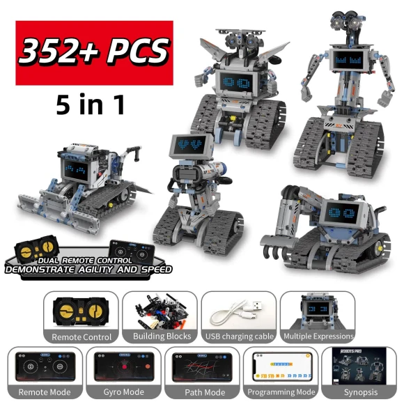 5 in 1 Programmable Remote Control Deformed Robot Vehicle Building Blocks — Coding Robot