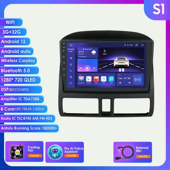 Android 12 Car Multimedia Player with GPS, CarPlay, and AI Voice — Car Infotainment System, Hizpo