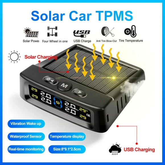 Solar Powered Tire Pressure Monitoring System with Color Digital Display — TPMS, YJMP Auto Parts