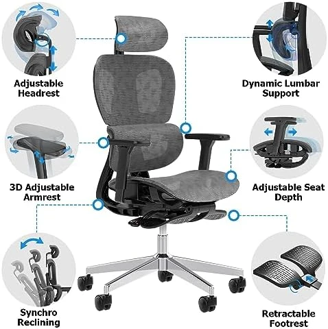 Ergonomic Office Chair with Adjustable Lumbar Support and Seat Depth — Smart Chairs, PatioMage