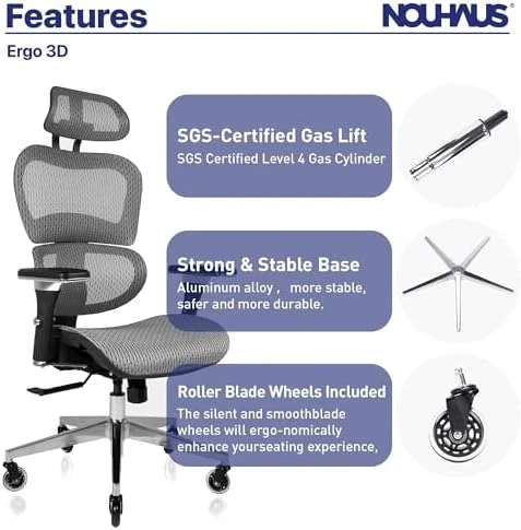 Ergonomic Office Chair with Lumbar Support, Adjustable Armrests, and Headrest — Smart Chairs, Nouhaus