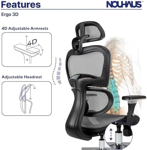Ergonomic Office Chair with Lumbar Support, Adjustable Armrests, and Headrest — Smart Chairs, Nouhaus