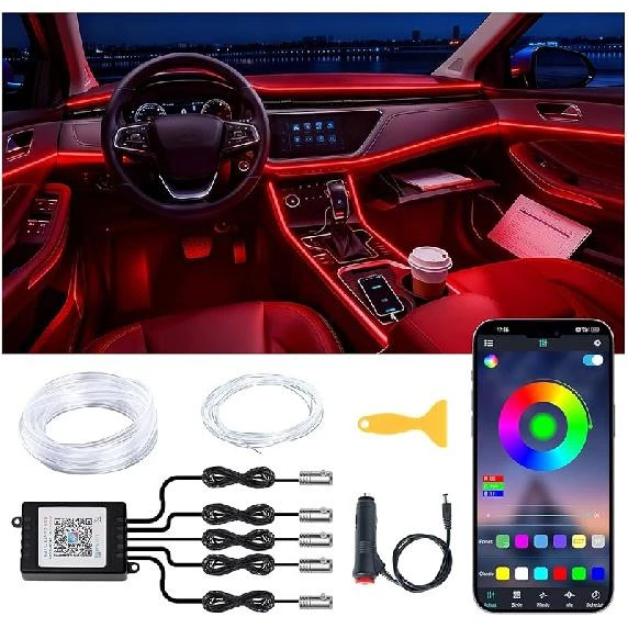 Wireless APP Control 5 In 1 RGB Ambient Lighting Kit With 236 Fiber Optic, 16 Million Colors Music Sync Waterproof LED... — LED Strip Lights