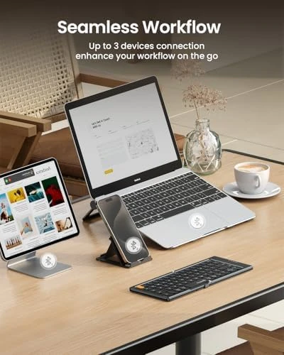 Foldable Compact Keyboard with PU Leather Cover — Bluetooth Keyboard, ProtoArc