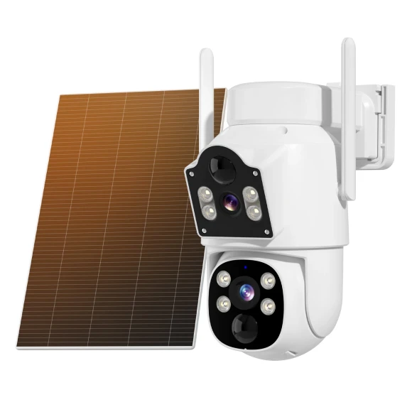 Solar Powered Dual Lens Wireless WiFi IP Camera with Color Night Vision — Security Camera, Hiseeu