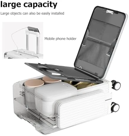 Aluminum Frame PC Carry On Luggage with Tri-Zone Access, Hard Shell, Brake Wheels, Cup Holder, Phone Holder, TSA... — Smart Luggage, feilario