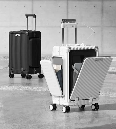 Aluminum Frame PC Carry On Luggage with Tri-Zone Access, Hard Shell, Brake Wheels, Cup Holder, Phone Holder, TSA... — Smart Luggage, feilario