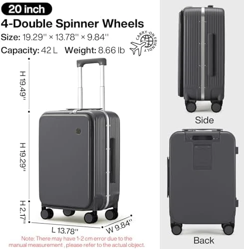 Carry On Luggage with Cup Phone Holder and Charger Hard Shell Suitcases with Spinner Wheels — Smart Luggage, mixi