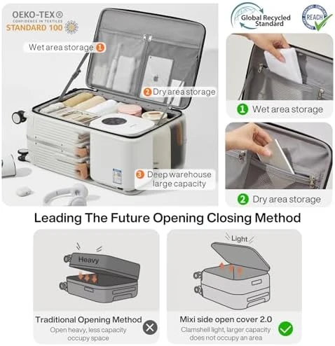 Carry On Luggage with Cup Phone Holder and Charger Hard Shell Suitcase — Smart Luggage, mixi