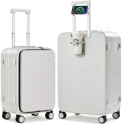 Carry On Luggage with Cup Phone Holder and Charger Hard Shell Suitcase — Smart Luggage, mixi