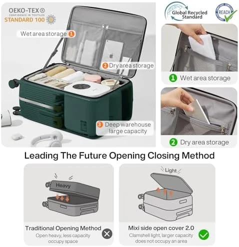 Carry On Luggage with Cup Phone Holder and Charger Hard Shell Suitcases with Spinner Wheels — Smart Luggage, mixi