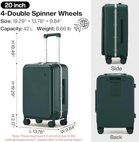 Carry On Luggage with Cup Phone Holder and Charger Hard Shell Suitcases with Spinner Wheels — Smart Luggage, mixi