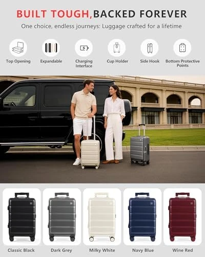 Expandable Carry On Luggage with Cup Holder and USB Charging — Smart Luggage, ISLAND ELEPHANT