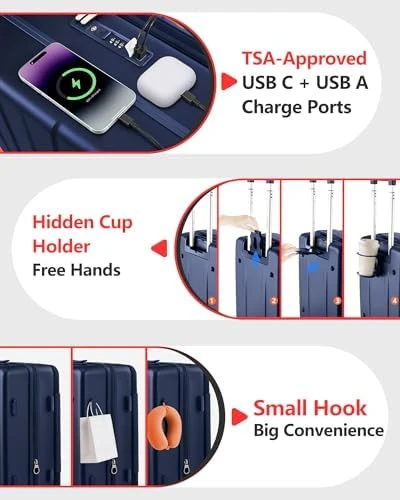 Expandable Carry On Luggage with Cup Holder and USB Charging — Smart Luggage, ISLAND ELEPHANT