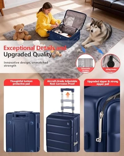 Expandable Carry On Luggage with Cup Holder and USB Charging — Smart Luggage, ISLAND ELEPHANT