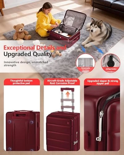Expandable Carry On Luggage with Top Opening, Cup Holder, USB Charge, and Spinner Wheels — Smart Luggage, ISLAND ELEPHANT