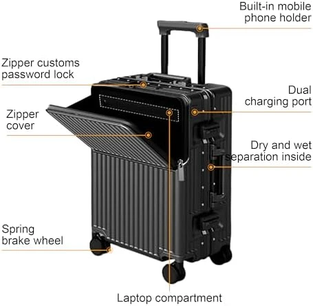Expandable Carry-On Suitcase with Spinner Wheels — Smart Luggage, AIWEINY