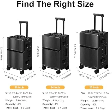 Expandable Carry-On Suitcase with Spinner Wheels — Smart Luggage, AIWEINY