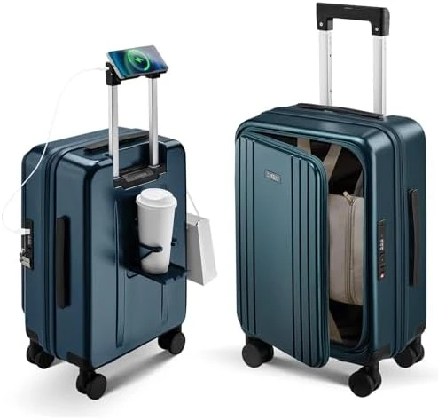 Expandable Hard Shell Suitcase with Top Opening and USB Port — Smart Luggage, CASELLY