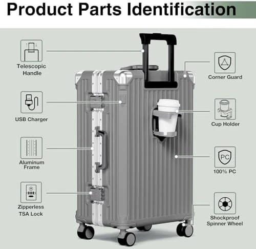 No Zipper Carry On Luggage with Wheels, Cup Holder, and Charger — Smart Luggage, Krute