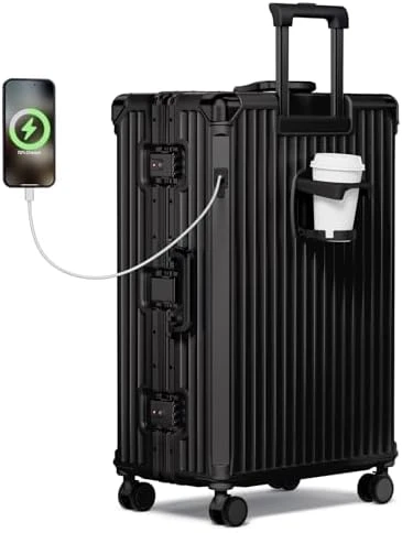 No Zipper Carry On Luggage with Wheels, Cup Holder, and Charger — Smart Luggage, Krute