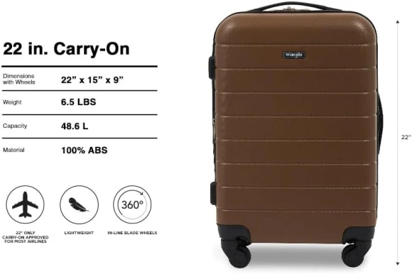 Smart Spinner Hardside Luggage, 22-Inch Carry-On — Smart Luggage, Wrangler