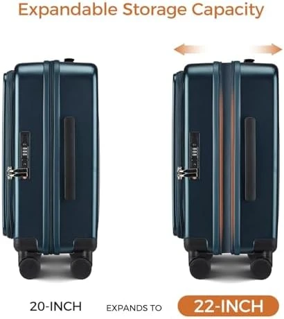 Top Opening Expandable Hard Shell Suitcase with Cup Holder, Phone Holder, and USB Charging Port — Smart Luggage, CASELLY