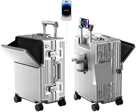 Zipperless Luggage, Aviation Certified, Polycarbonate Aluminum Hardshell, Expandable Carry-On with Spinner Wheels — Smart Luggage, AIWEINY