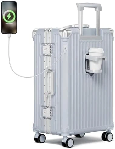 Zipperless Luggage with Spinner Wheels, Charger, and Cup Holder — Smart Luggage, Krute