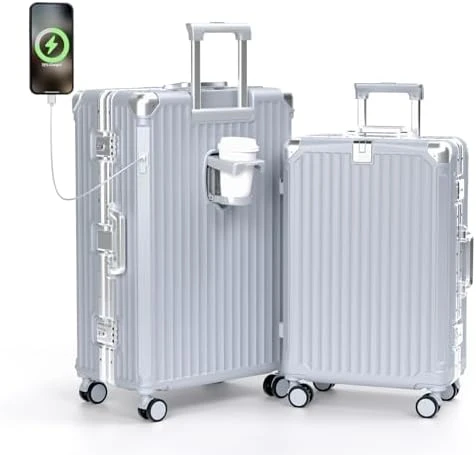 Zipperless Luggage with Spinner Wheels, Charger, and Cup Holder — Smart Luggage, Krute