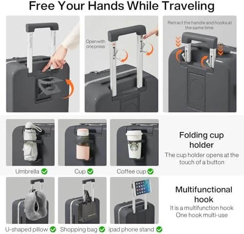 2-Piece Luggage Sets with Cup Phone Holder and Charger Hard Shell Suitcases with Spinner Wheels — Smart Luggage, mixi