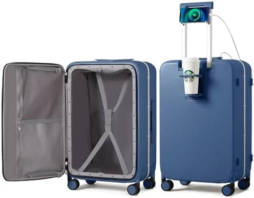 2-Piece Luggage Sets with Cup Phone Holder and Charger Hard Shell Suitcases with Spinner Wheels — Smart Luggage, mixi