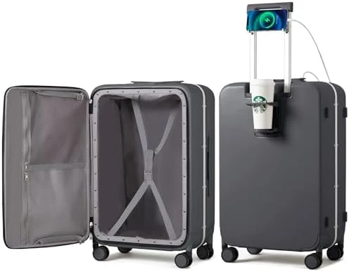2-Piece Luggage Sets with Cup Phone Holder and Charger Hard Shell Suitcases with Spinner Wheels — Smart Luggage, mixi