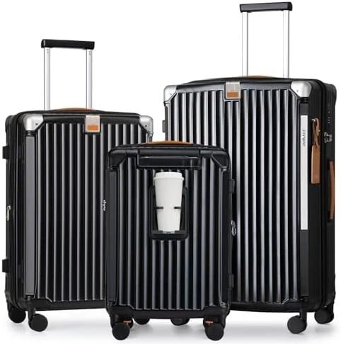 5 Piece Luggage Set with Cup Holder, Expandable Capacity, Includes Handbag, Anti Slip Wheels, Hook, Smart Carry On... — Smart Luggage, Joyway