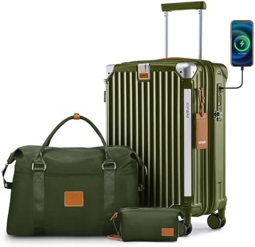 5 Piece Luggage Set with Cup Holder, Expandable Capacity, Includes Handbag, Anti Slip Wheels, Hook, Smart Carry On... — Smart Luggage, Joyway