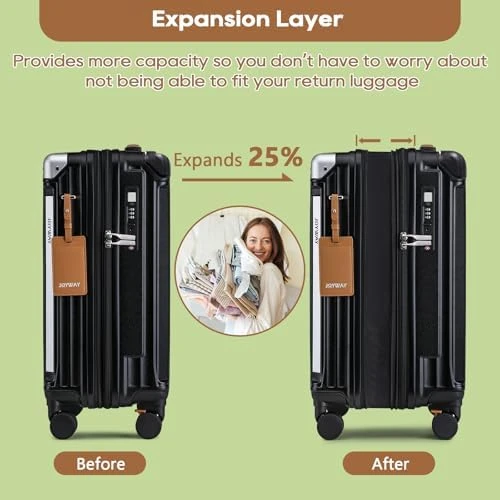 Carry On Luggage with Cup Holder and USB Port, Expandable Capacity, Smart Suitcase with Anti Slip Wheels and Handbag, 3... — Smart Luggage, Joyway