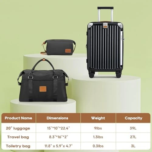 Carry On Luggage with Cup Holder and USB Port, Expandable Capacity, Smart Suitcase with Anti Slip Wheels and Handbag, 3... — Smart Luggage, Joyway