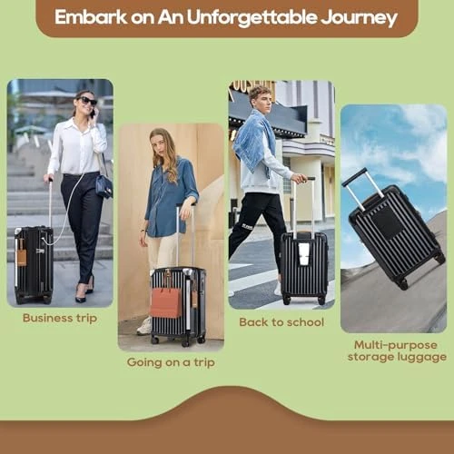 Carry On Luggage with Cup Holder and USB Port, Expandable Capacity, Smart Suitcase with Anti Slip Wheels and Handbag, 3... — Smart Luggage, Joyway