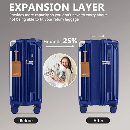 Carry On Luggage with Cup Holder and USB Port, Expandable Capacity, Smart Suitcase with Anti Slip Wheels and Handbag, 3... — Smart Luggage, Joyway