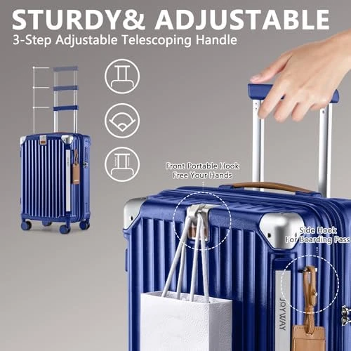 Carry On Luggage with Cup Holder and USB Port, Expandable Capacity, Smart Suitcase with Anti Slip Wheels and Handbag, 3... — Smart Luggage, Joyway