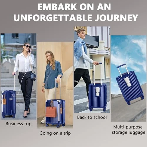 Carry On Luggage with Cup Holder and USB Port, Expandable Capacity, Smart Suitcase with Anti Slip Wheels and Handbag, 3... — Smart Luggage, Joyway