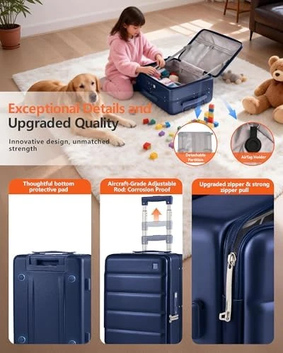 Carry On Luggage with Cup Holder, USB Charge, and Spinner Wheels — Smart Luggage, ISLAND ELEPHANT
