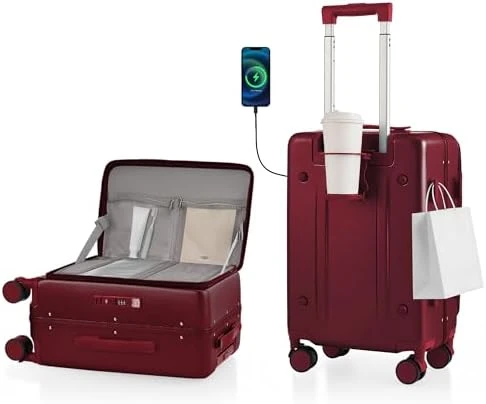 Carry On Luggage with Cup Holder, USB Charge, Side Pothook, 360° Spinner Wheels, TSA Lock — Smart Luggage, ISLAND ELEPHANT