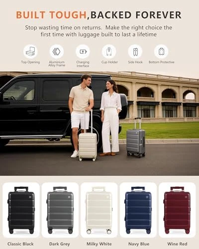 Carry On Luggage with Cup Holder, USB Charging, and 360° Spinner Wheels — Smart Luggage, ISLAND ELEPHANT