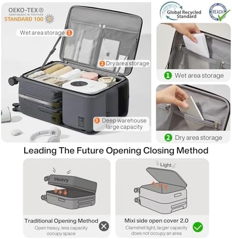 Checked Luggage with Cup Phone Holder and Charger Hard Shell Suitcase — Smart Luggage, mixi