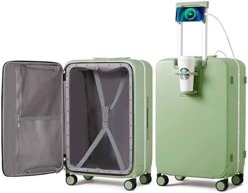 Checked Luggage with Cup Phone Holder and Charger Hard Shell Suitcase — Smart Luggage, mixi